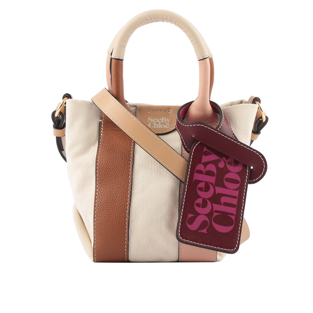 【SEE BY CHLOE】Laetizia 再生帆布拼皮革迷你二用托特包(棕色)