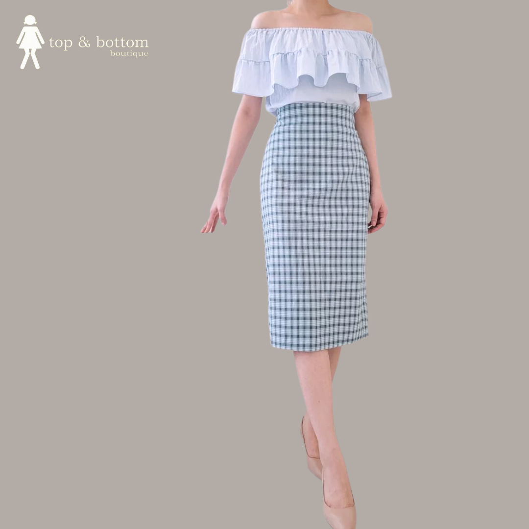 PLAID PENCIL MIDI SKIRT