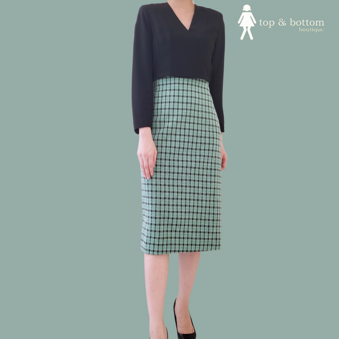 PLAID PENCIL MIDI SKIRT