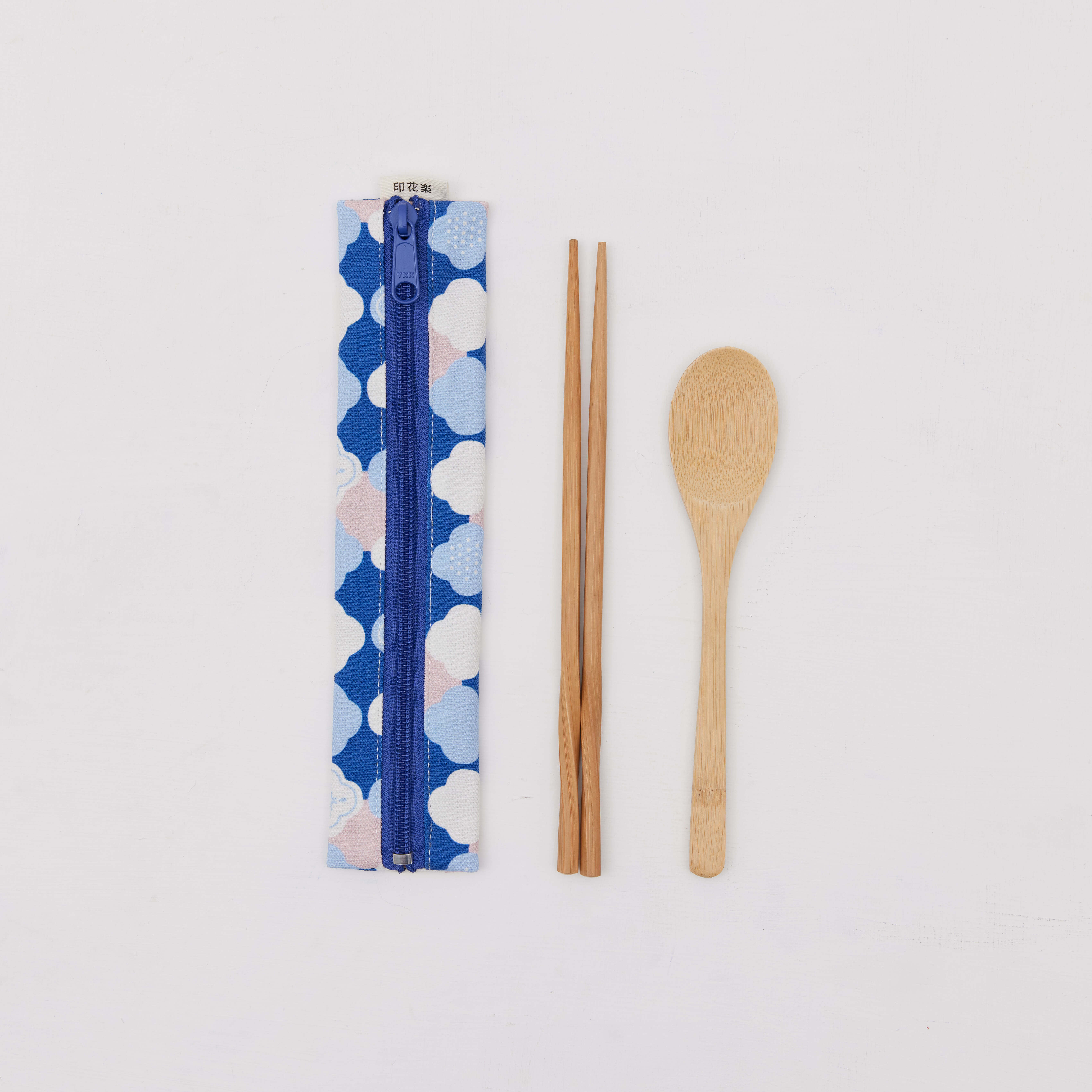 Zipper Utensil Pouch (Spoon and Chopsticks including)/Begonia Glass Pattern No.2/College Blue