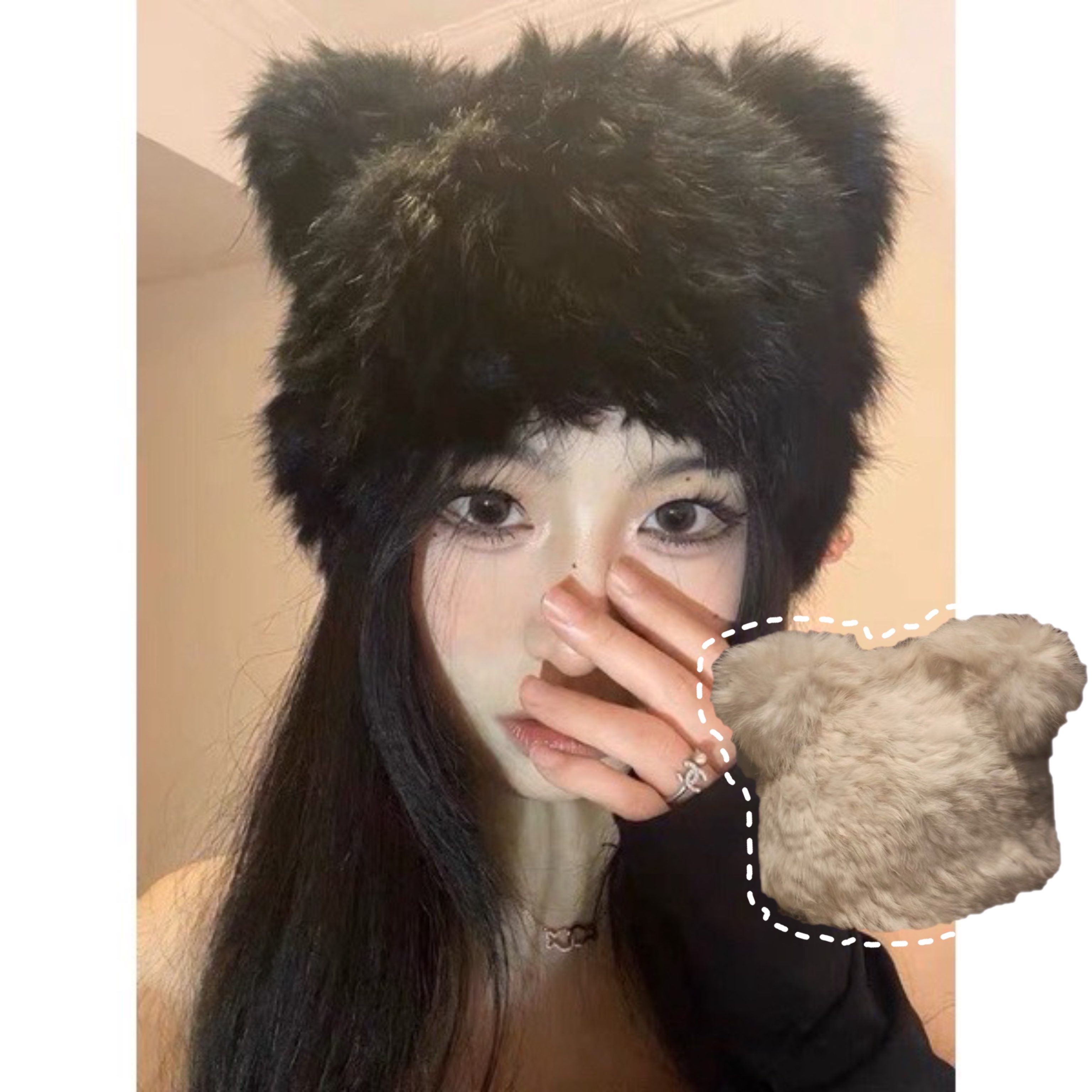 超可愛毛絨熊熊百搭帽💗毛帽 黑 奶茶 包色優惠