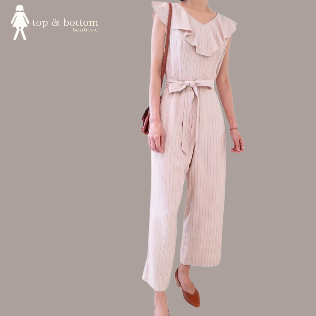 STRIPES RUFFLED LONG JUMPSUIT