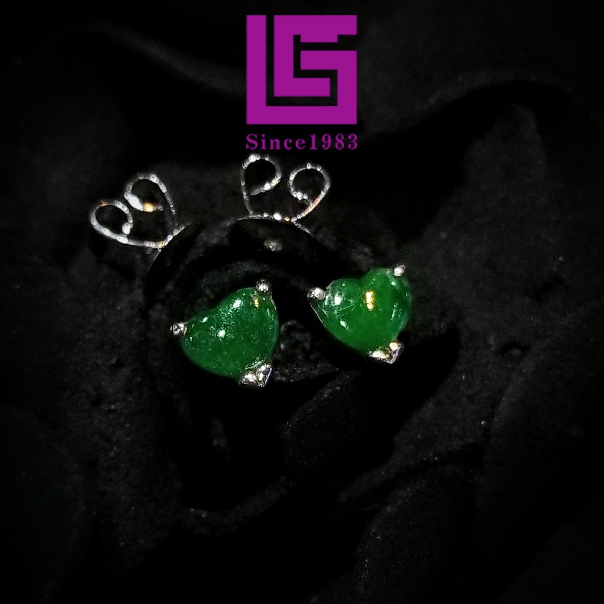 全新18K白金翡翠耳環