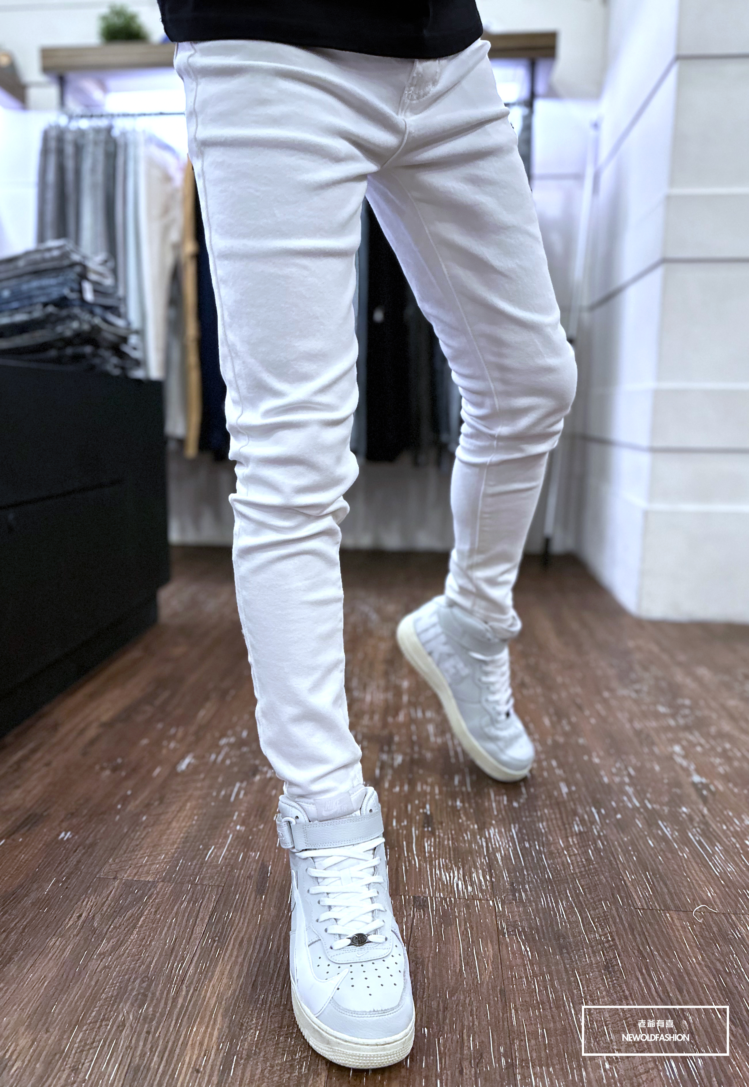 『新品上市』重磅純色全素小直筒牛仔褲(NOF23038601)-白