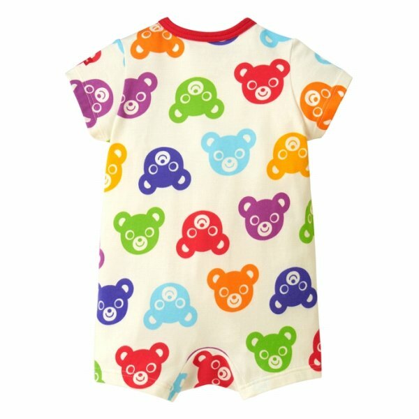 彩色小熊頭像短袖連體服