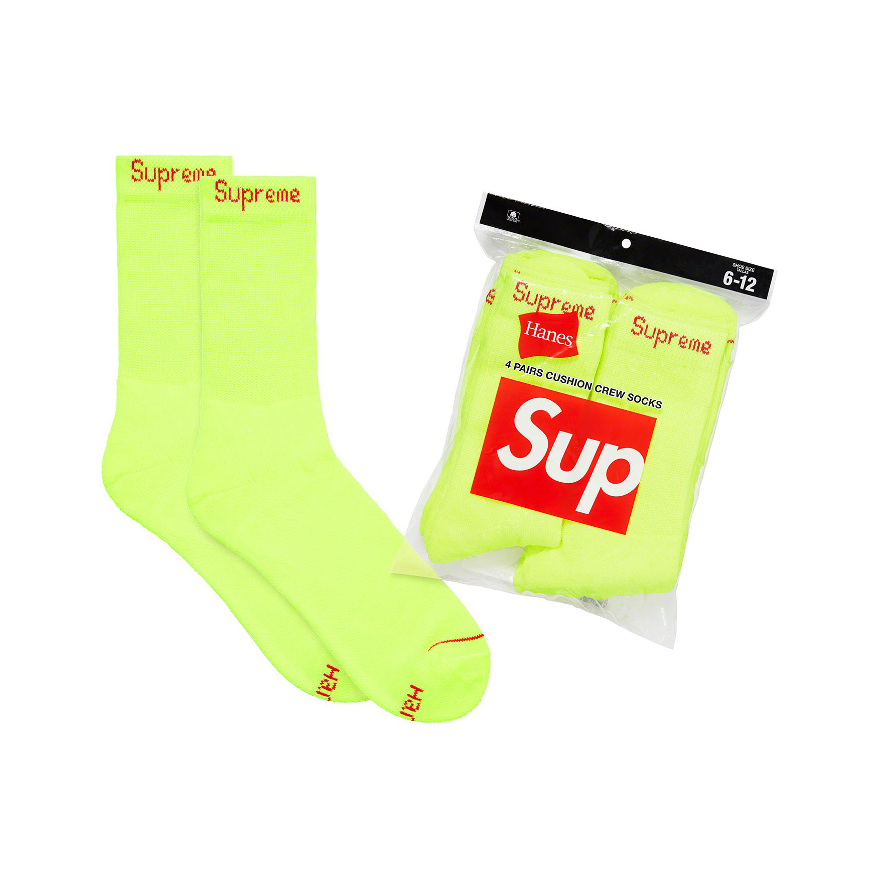 SUPREME CREW SOCKS (4 PACK) 長襪 螢光黃