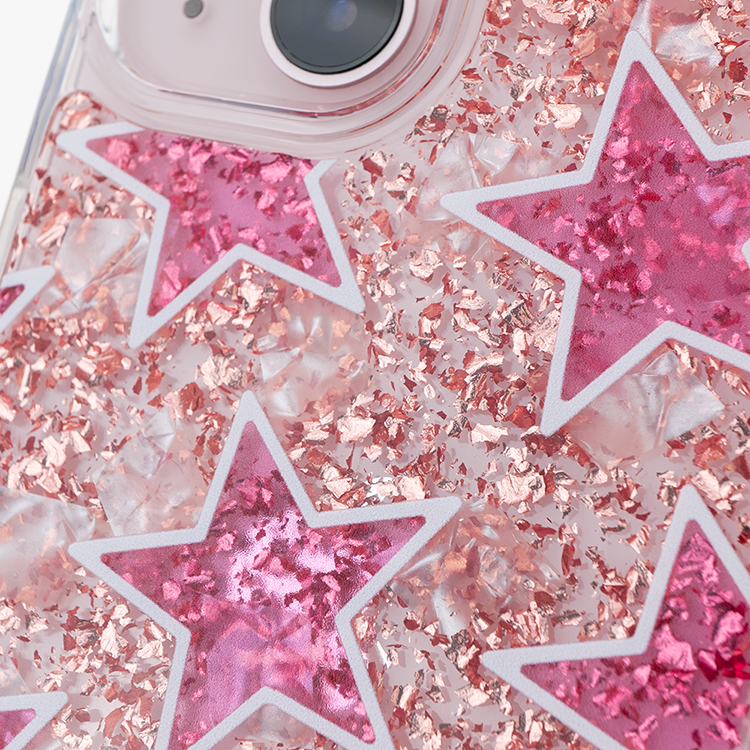 粉色星星 玫瑰金貝拉殼 - (訂製名字) iPhone客製化手機殼