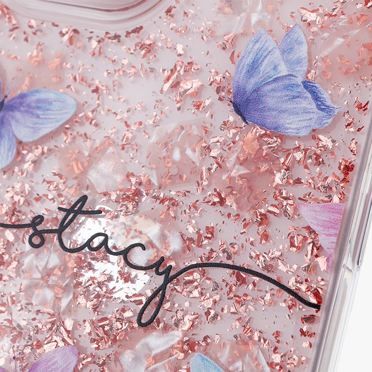 玫粉蝴蝶 玫瑰金貝拉殼 - (訂製名字) iPhone客製化手機殼