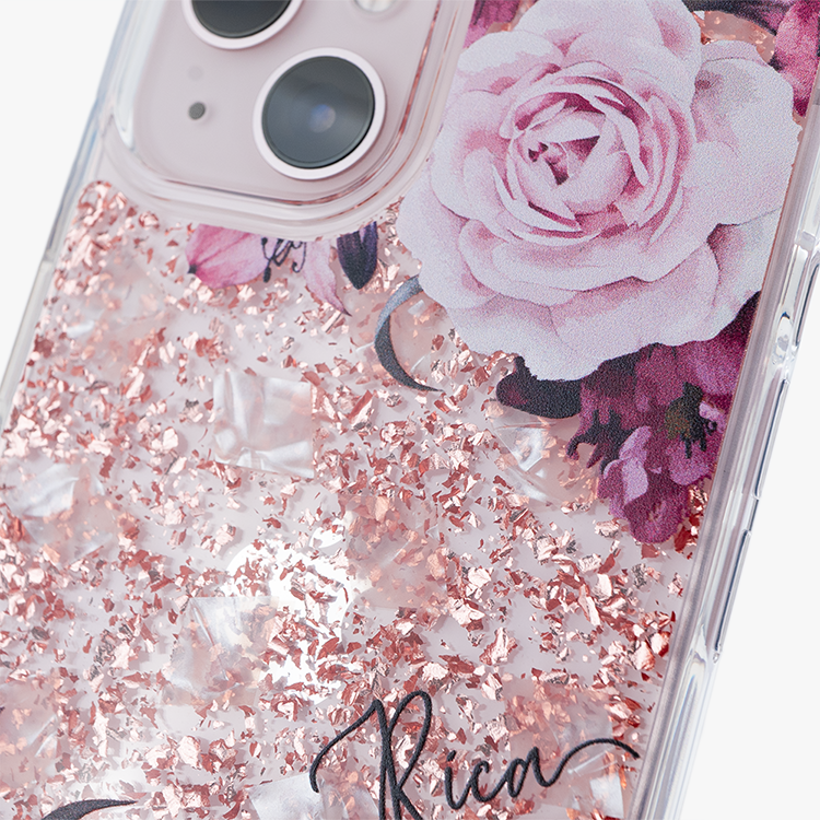 玫粉玫瑰 玫瑰金貝拉殼 - (訂製名字) iPhone客製化手機殼