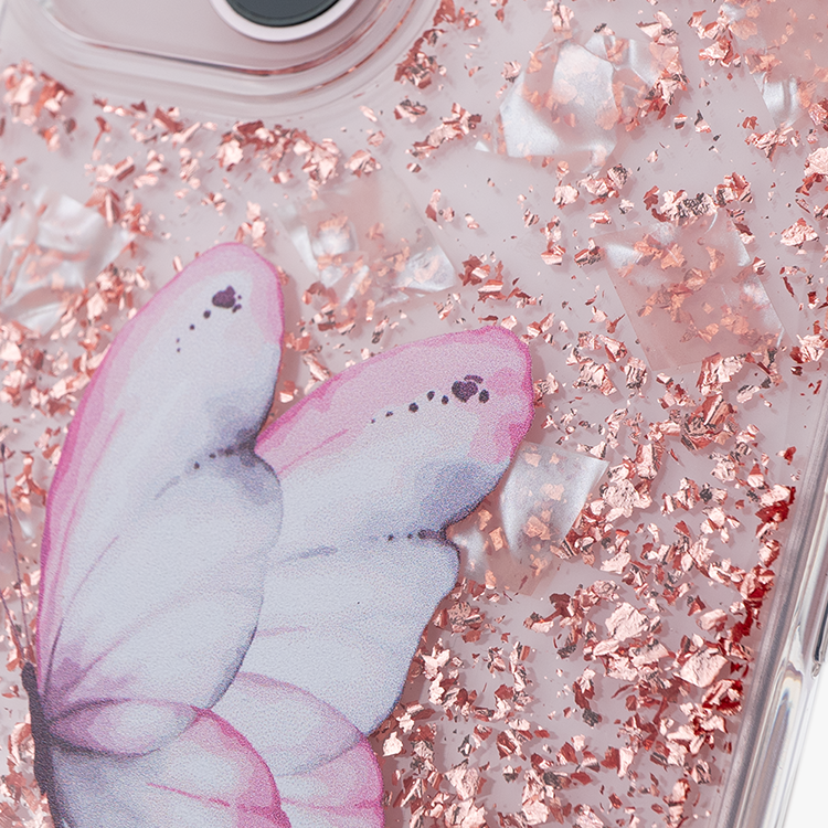 夢幻粉蝶 玫瑰金貝拉殼 - (訂製名字) iPhone客製化手機殼