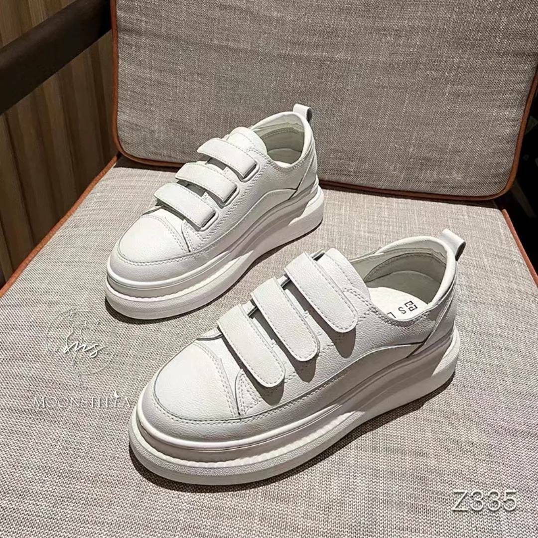 三魔鬼氈牛皮厚底小白鞋