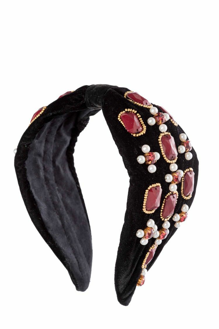 AAX06526 意大利珍珠寶石頭箍 黑色紅色 AMS-FA2109 (E)