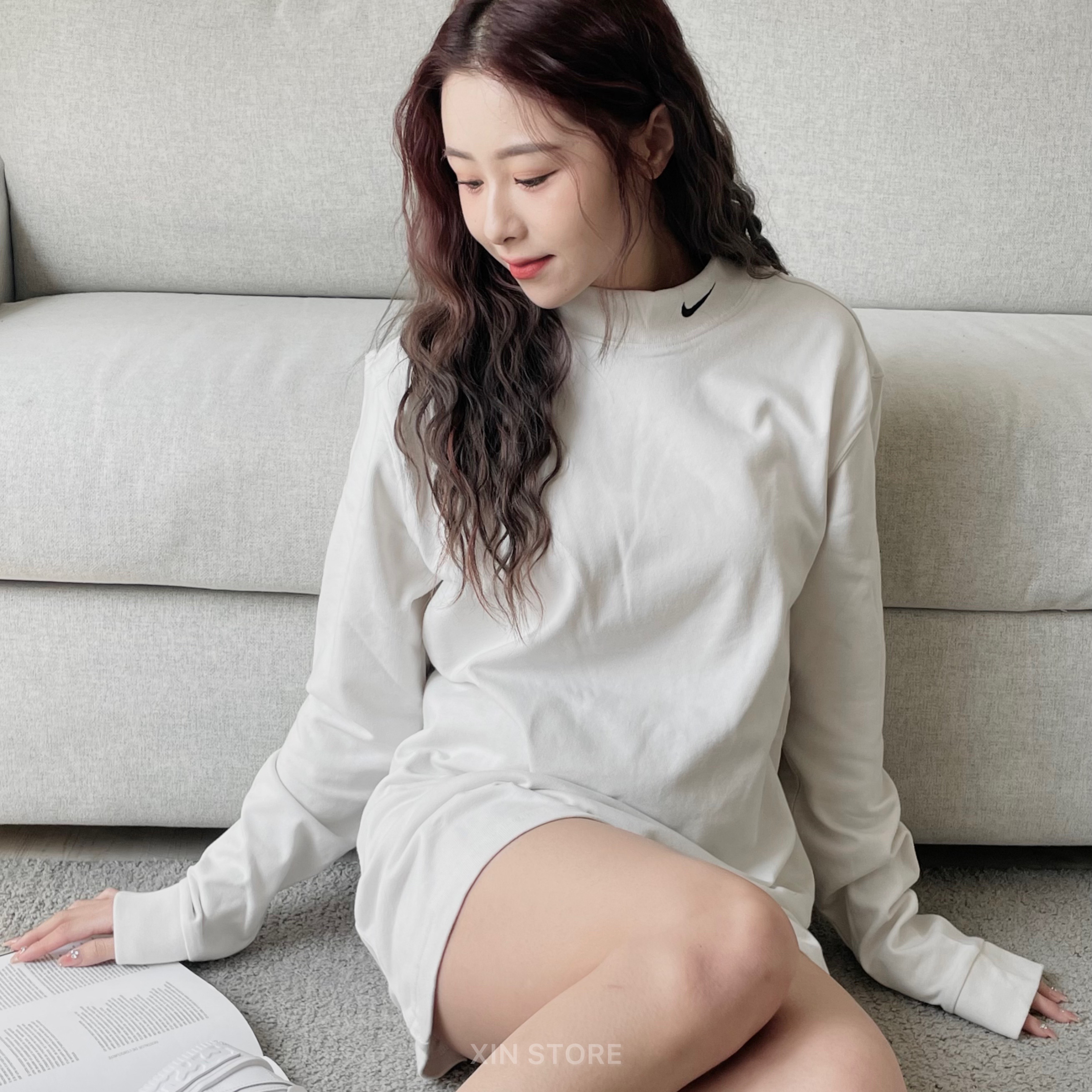 【現貨】Nike NSW 長袖 小高領 刺繡 單勾 內搭 寬鬆 薄款 薄長袖 白