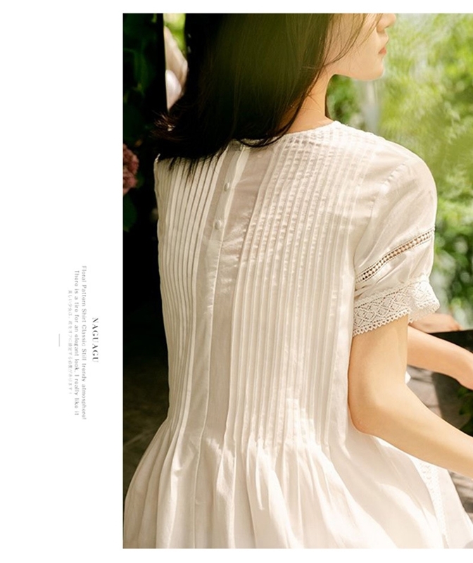 鈎花細褶含棉洋裝 白色