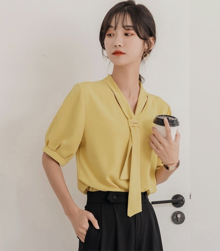 領帶造型雪紡上衣 三色