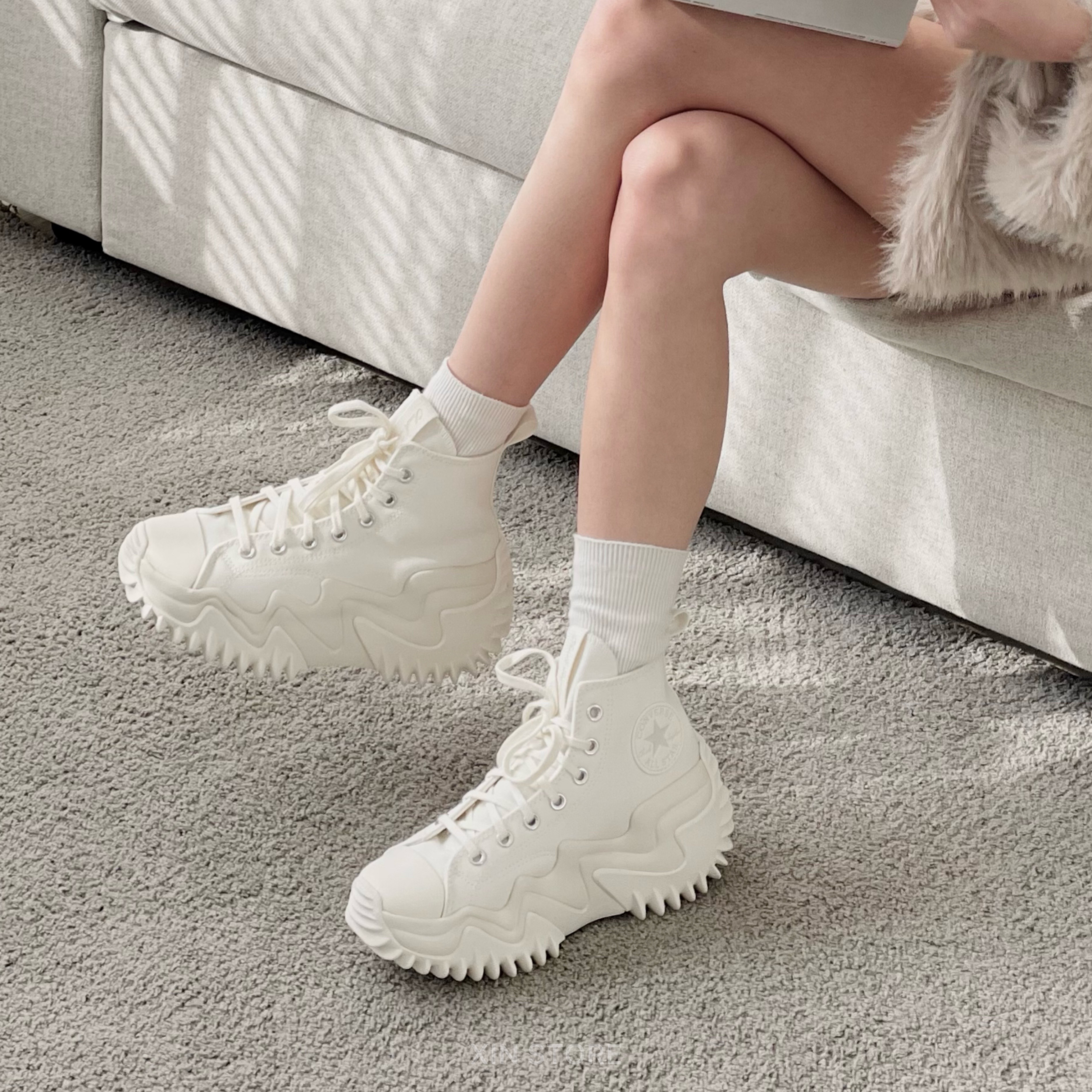 Converse Run Star Motion 高筒 厚底 波浪 增高 鋸齒 小白鞋 情侶款 全白