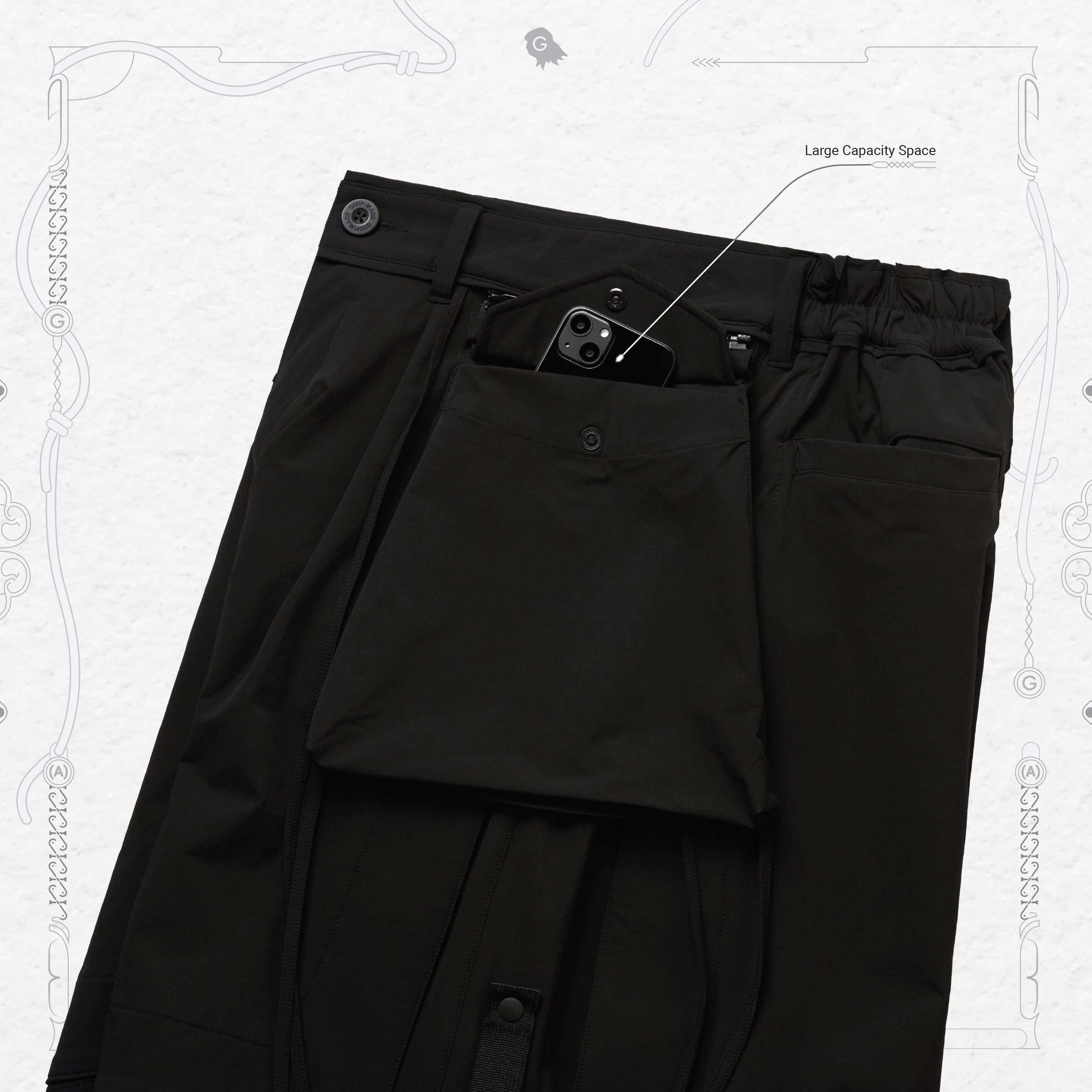 A).11G - “DUET” R-shield Strap Shorts - Black