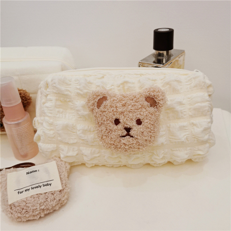 《1728》毛絨熊泡泡格子筆袋收納袋