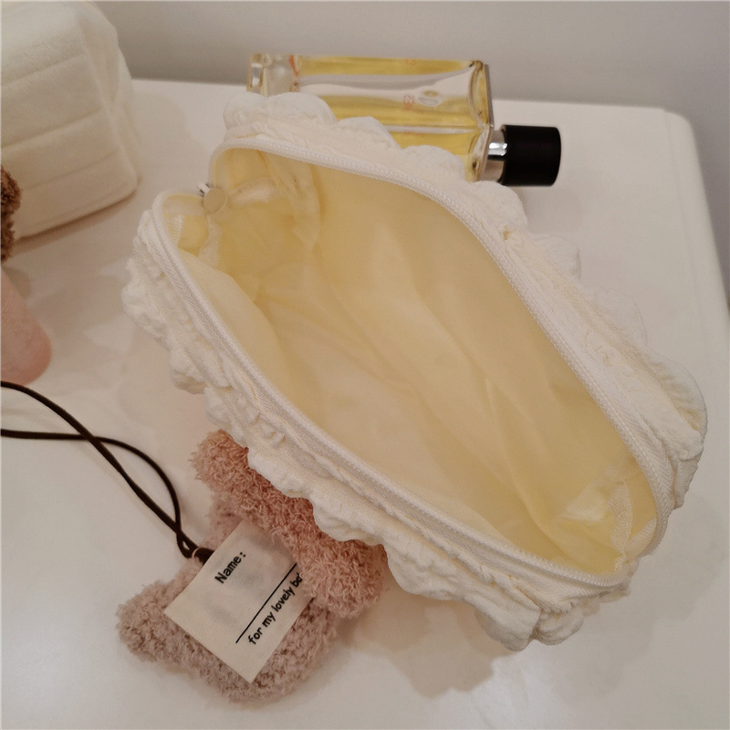 《1728》毛絨熊泡泡格子筆袋收納袋