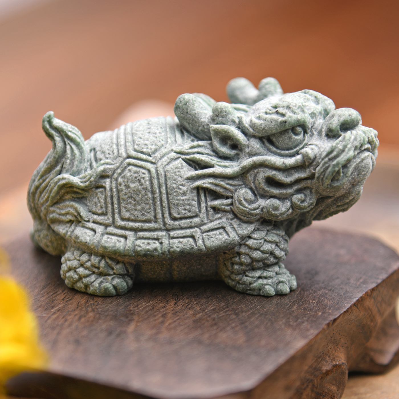 傳藝工坊- 『招財臨門Q版迷你龍龜』招財祥獸青砂石塑