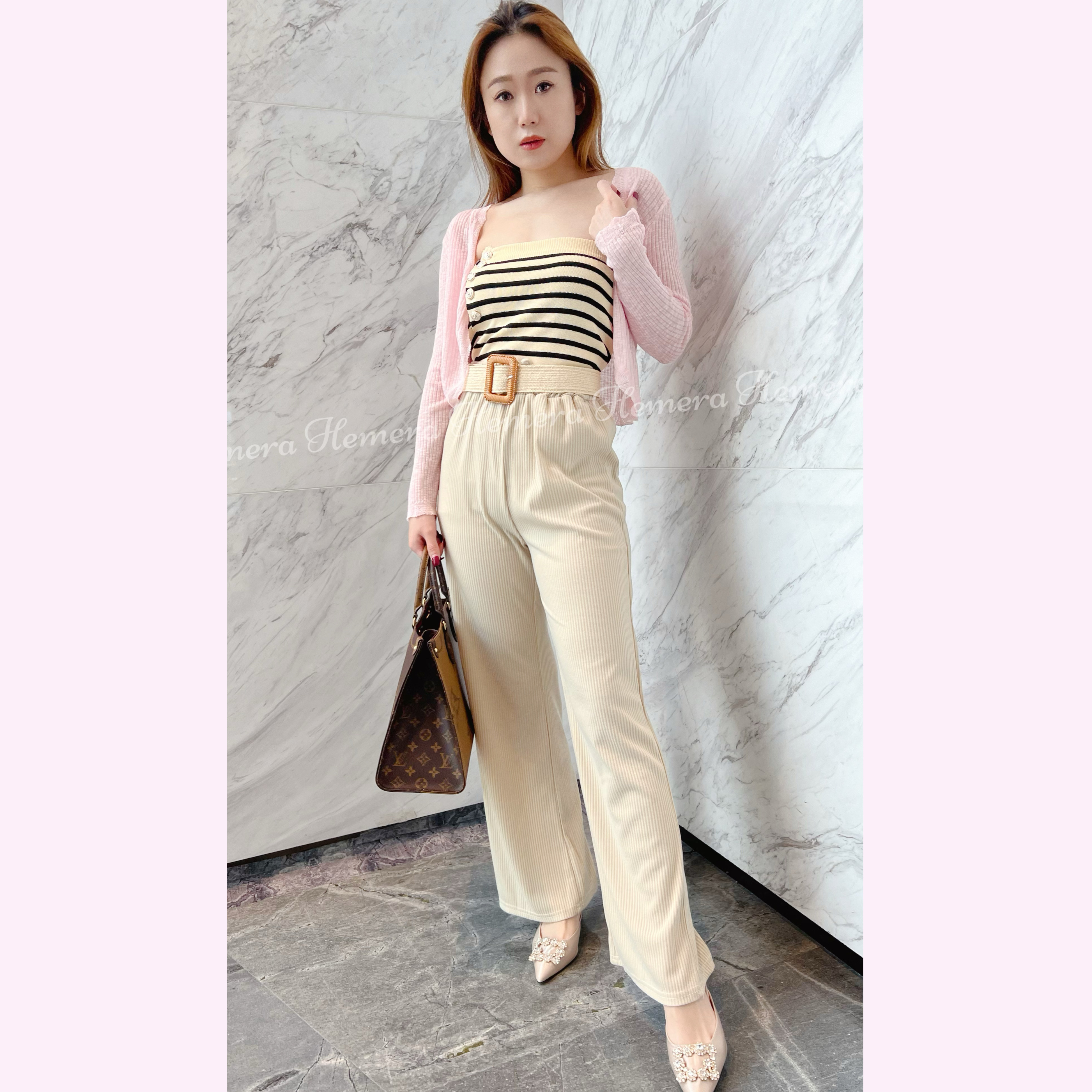 粉絲福利: TP23W0319 COCO 風格條紋金色鈕扣抹胸上衣