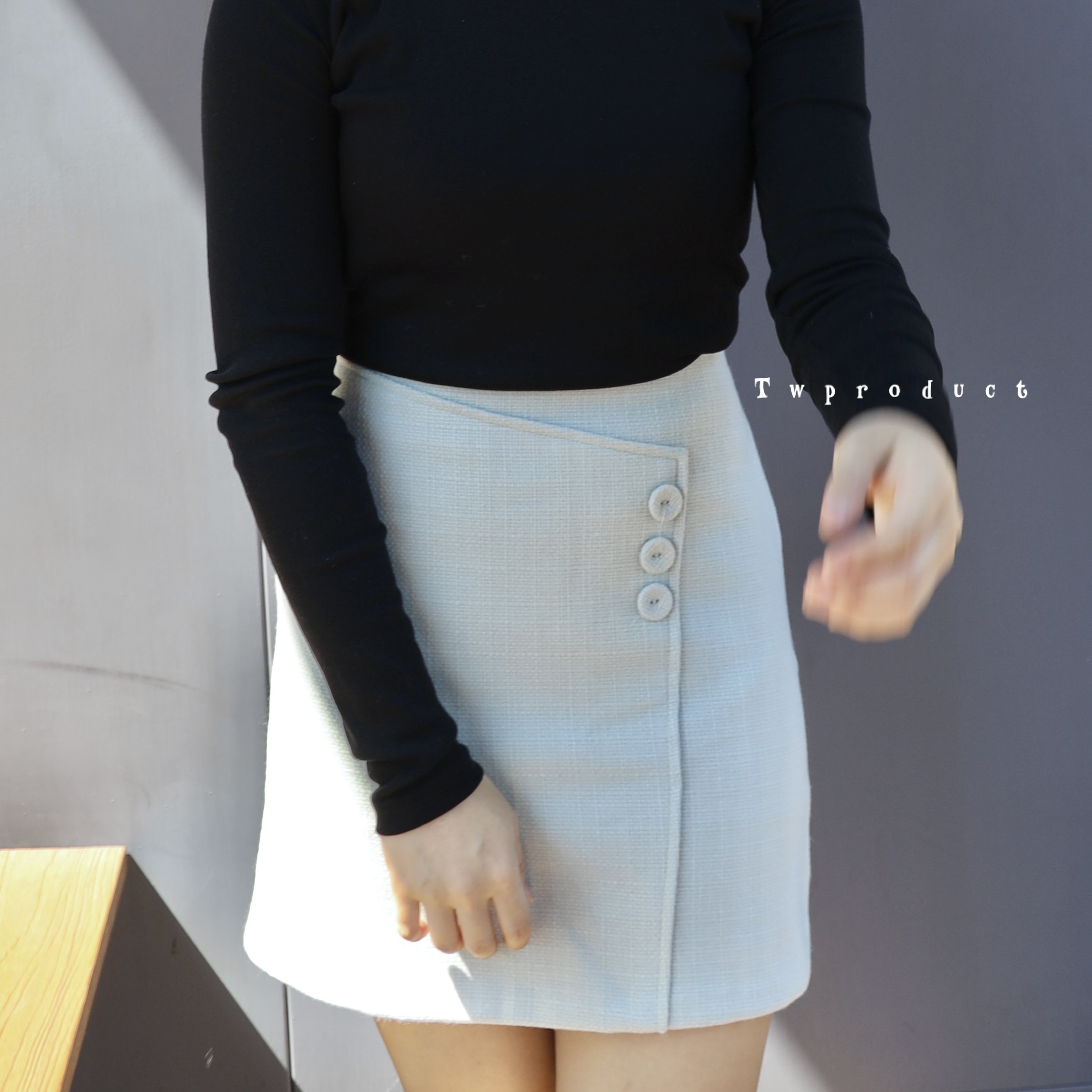 🍁 || SK205 ||斜邊三鈕扣純色短裙