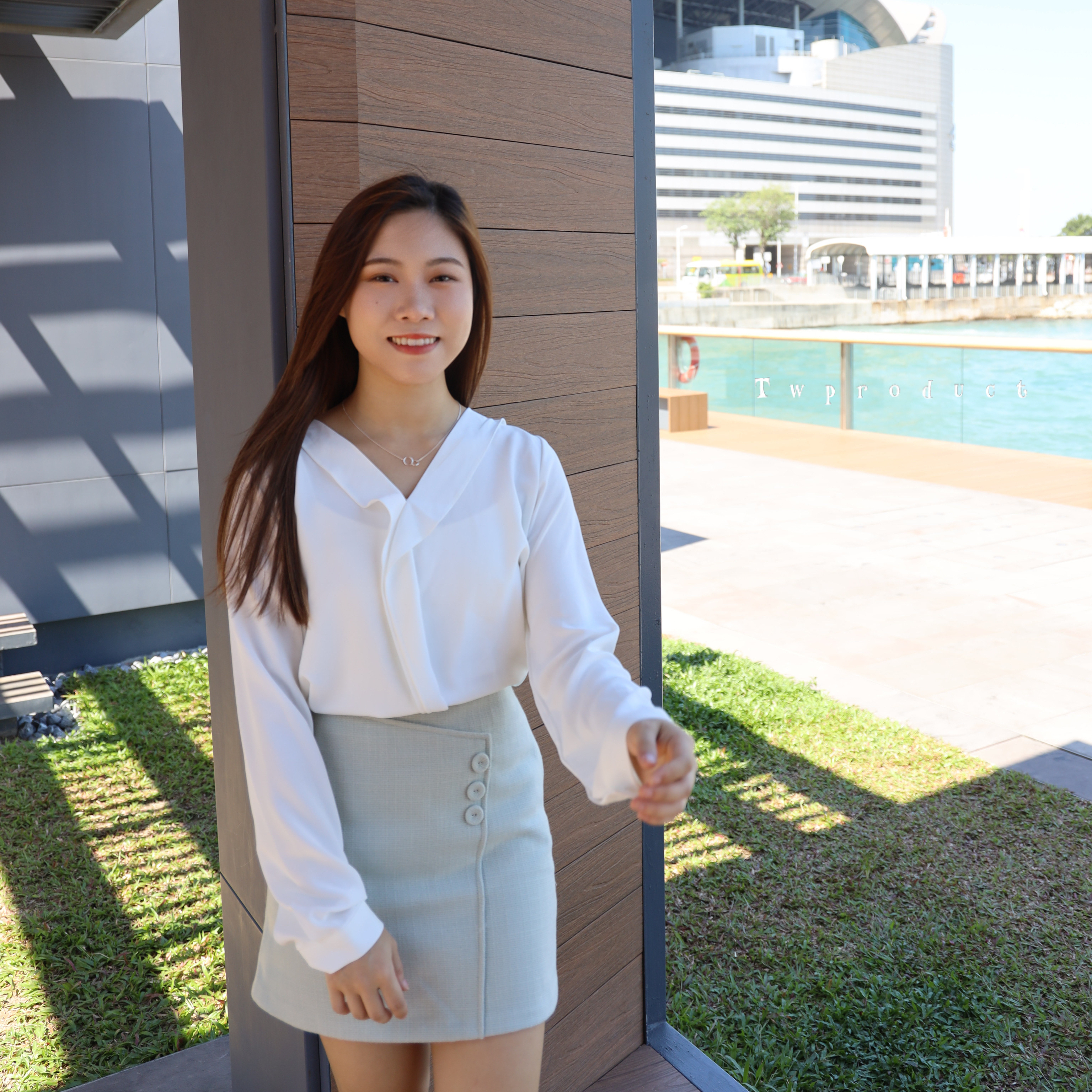 🍁 || SK205 ||斜邊三鈕扣純色短裙