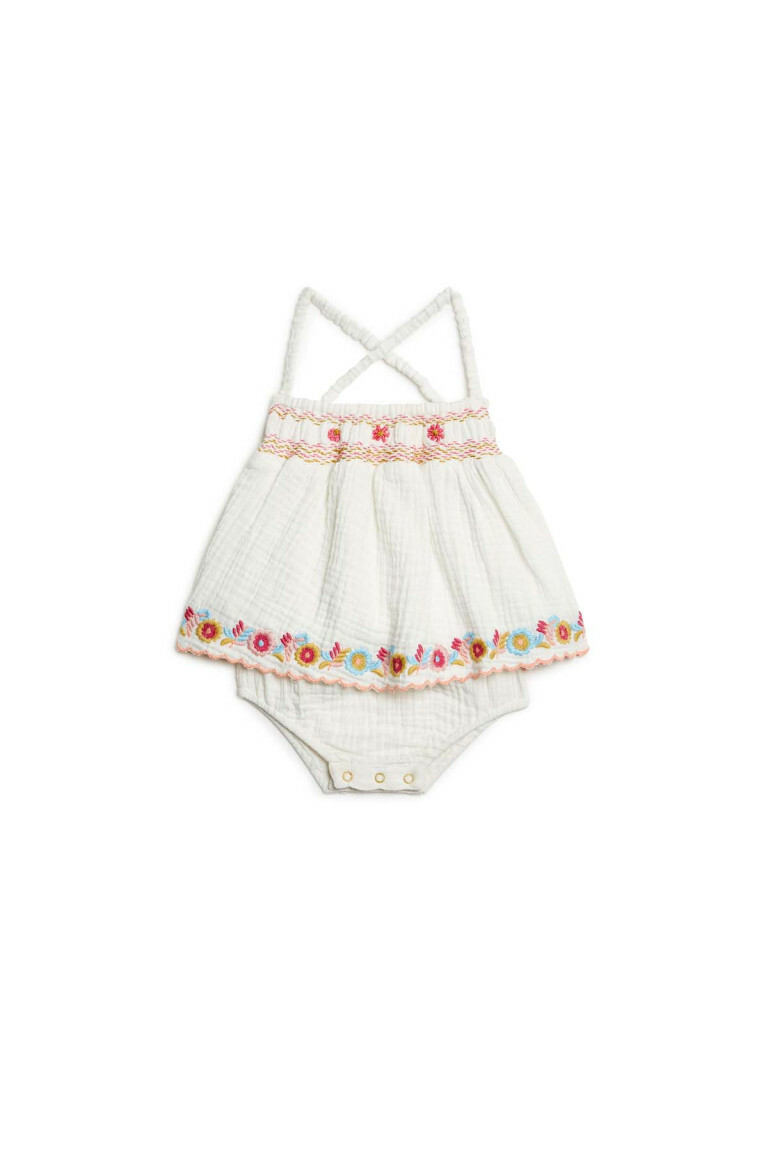 Louise Misha-Elidona Rompers彩色花朵刺繡包屁洋裝(White)