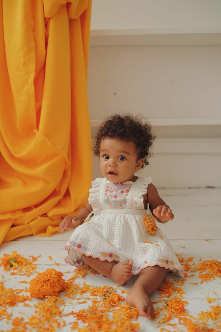 Louise Misha-Huguette Dress彩色花朵流蘇洋裝(White)