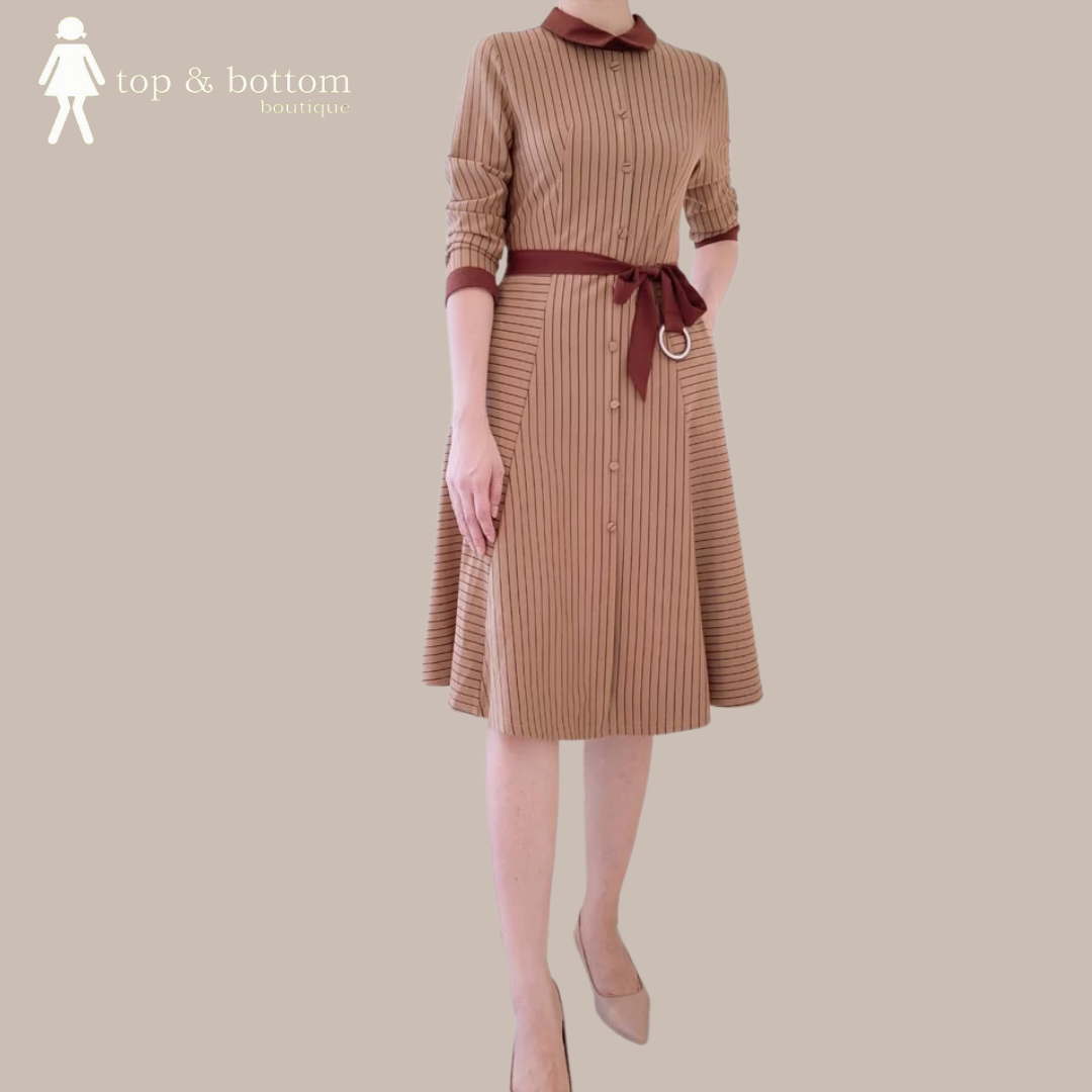 L/SLEEVE STRIPED SKATER DRESS