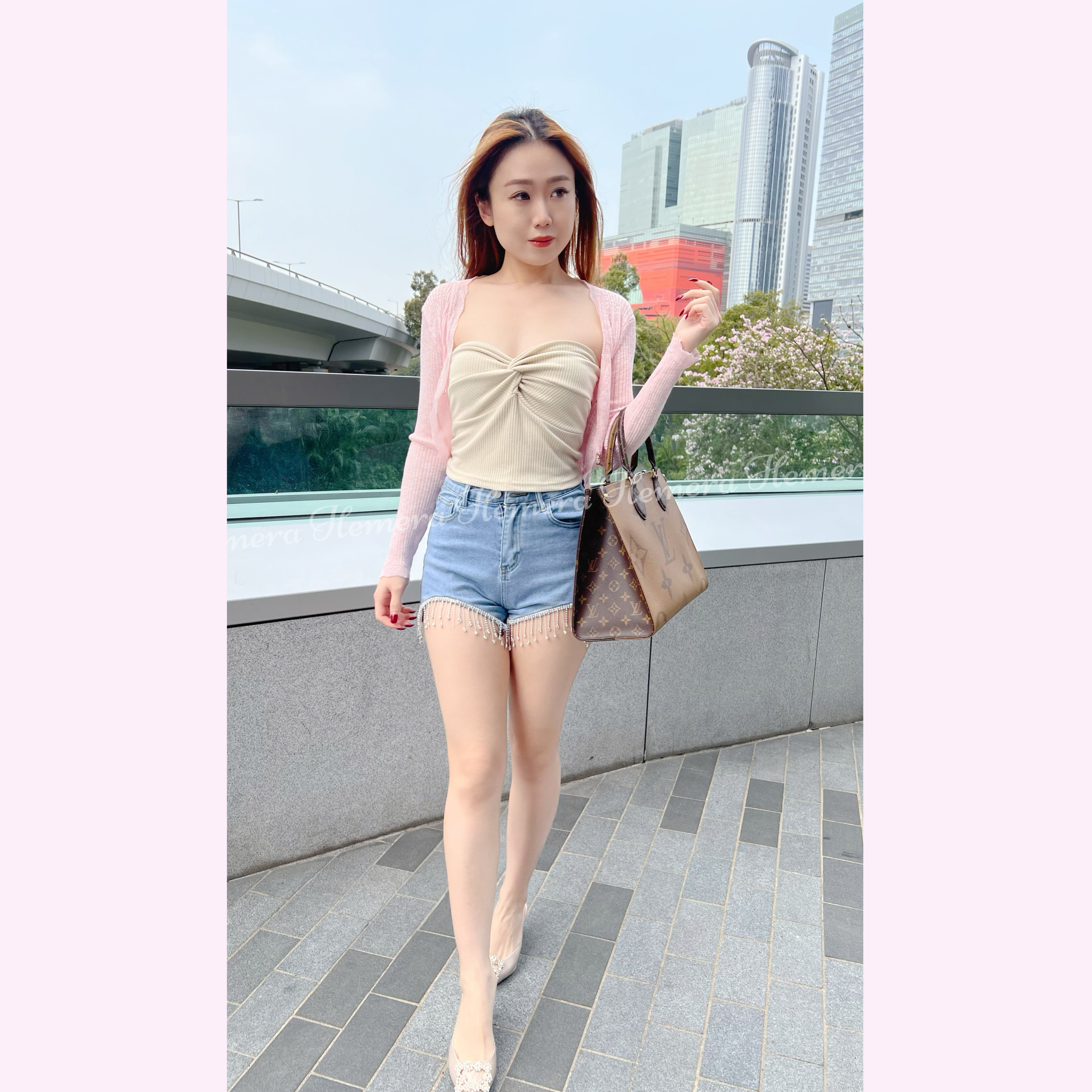 PT23W0317 BLING BLING 蘇業邊瘦腳牛仔短褲