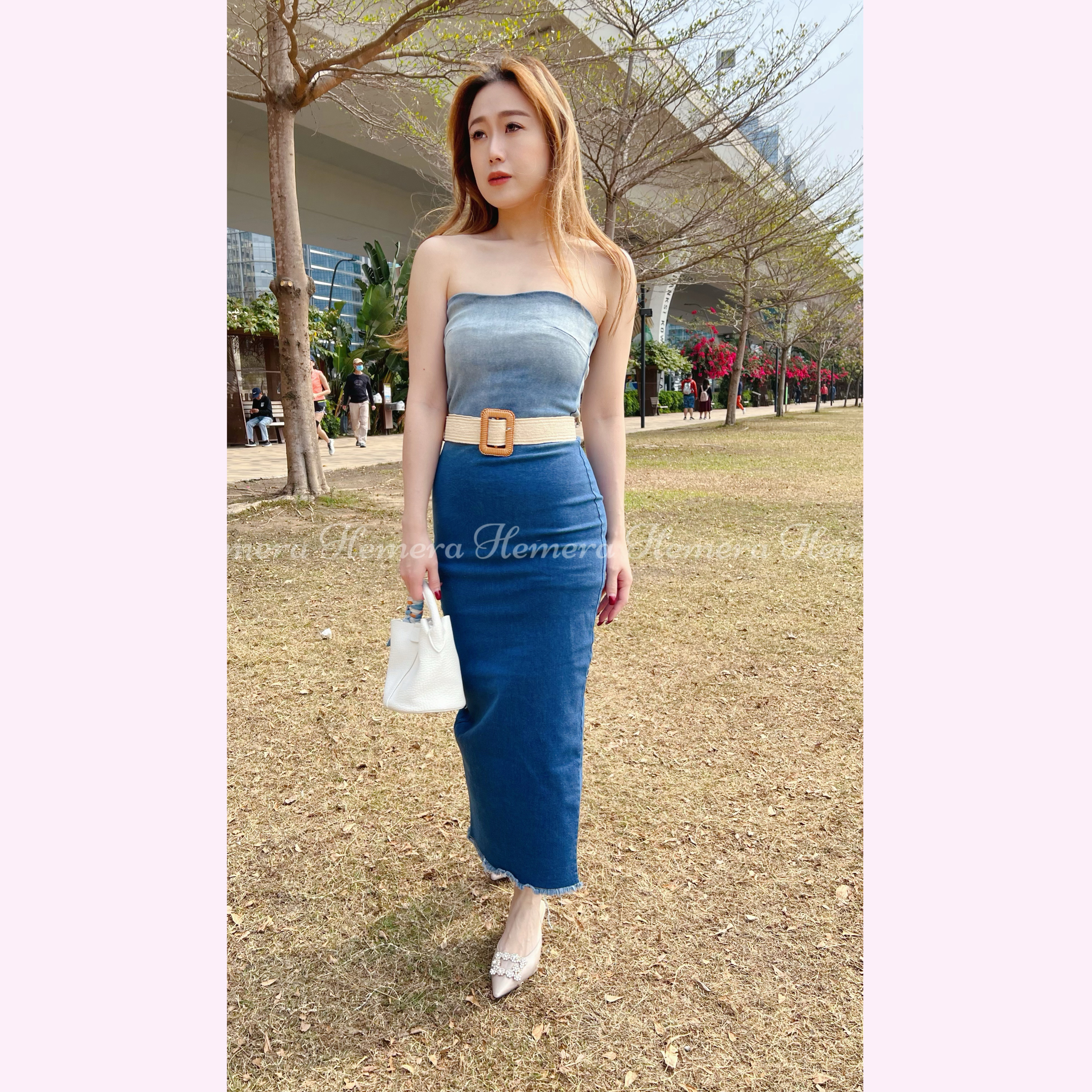 DR23W0325 度假風牛仔長款後開叉連衣裙