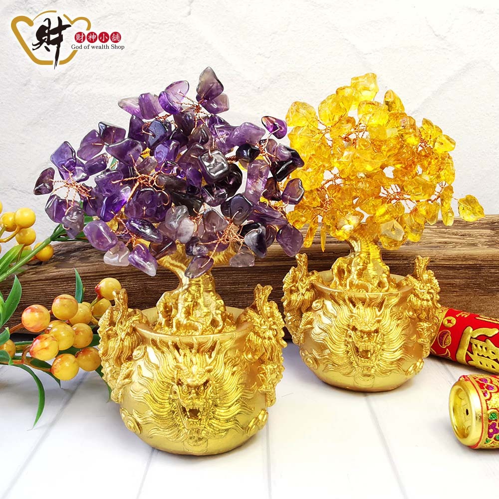 【財神小舖】祥龍聚寶 - 水晶發財樹 (兩款可選) (含開光)