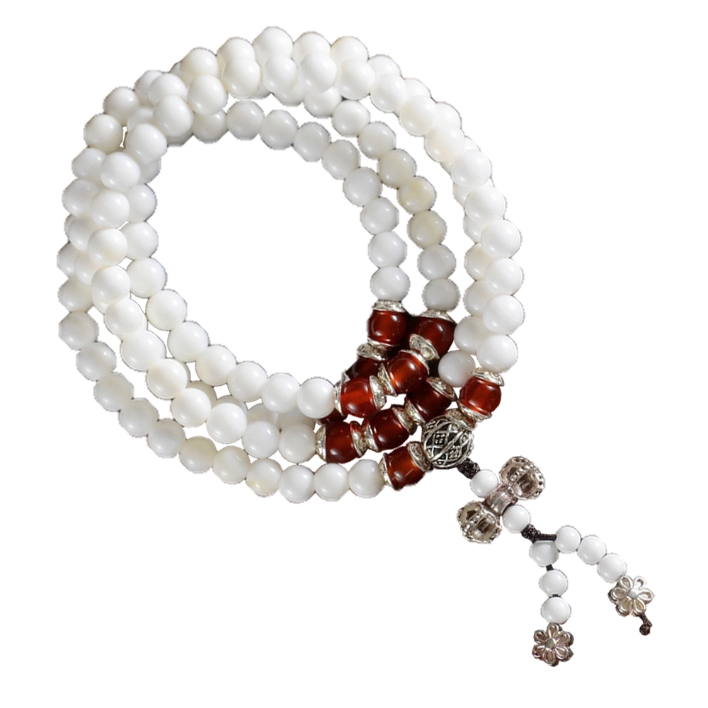 【財神小舖】紅瑪瑙藏銀硨磲手鍊 (108珠) (含開光)