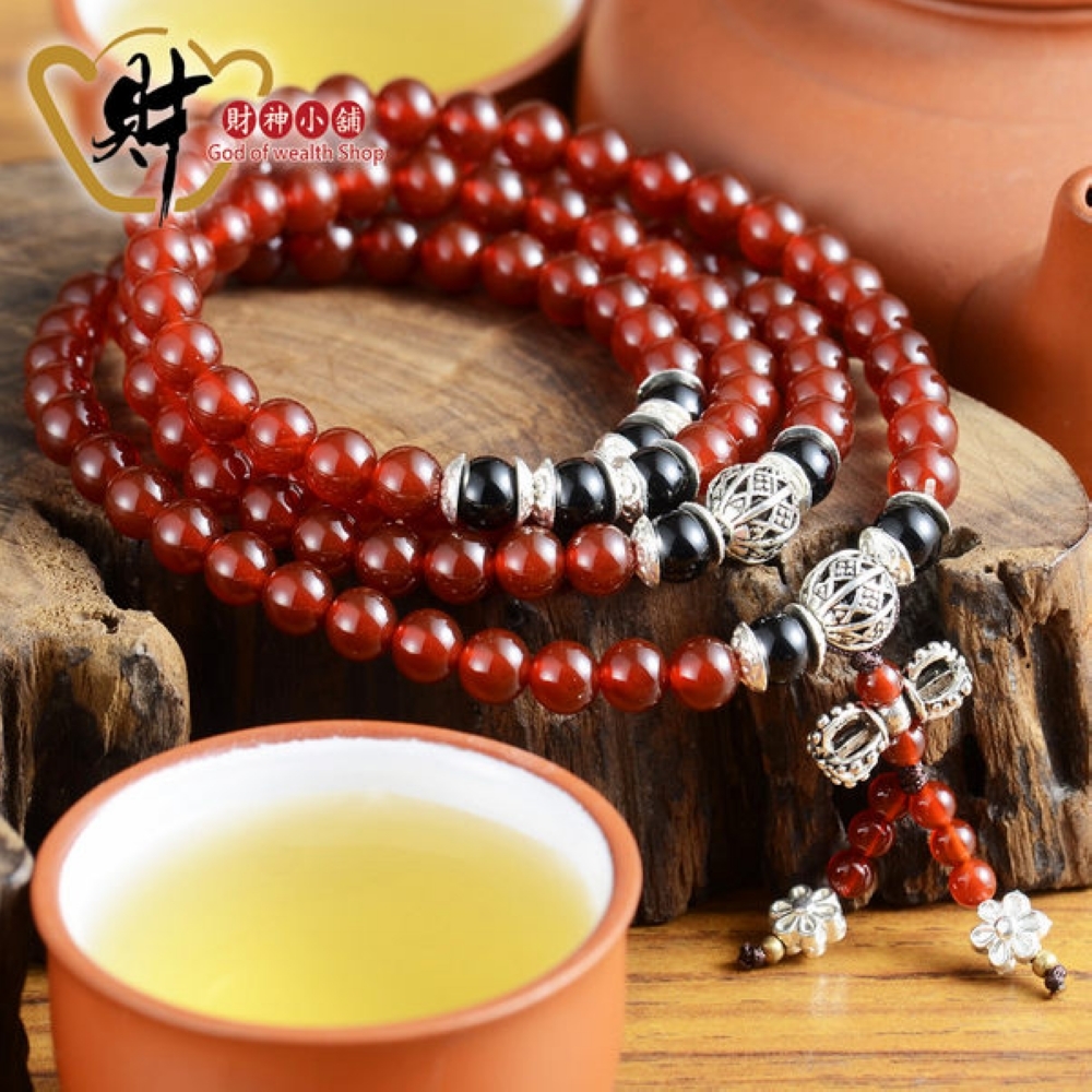 【財神小舖】紅玉髓藏銀手鍊 (108珠) (含開光)