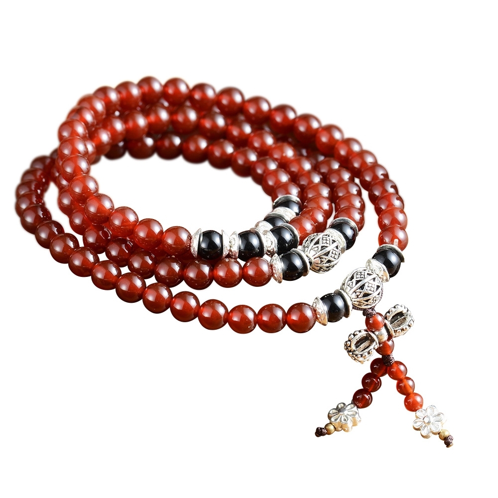 【財神小舖】紅玉髓藏銀手鍊 (108珠) (含開光)