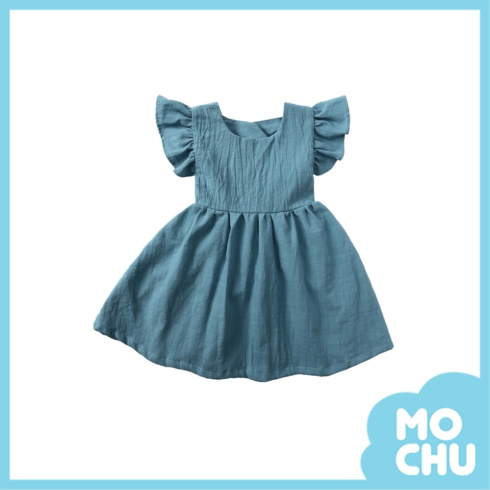純色棉麻蝴蝶結公主裙(五色)