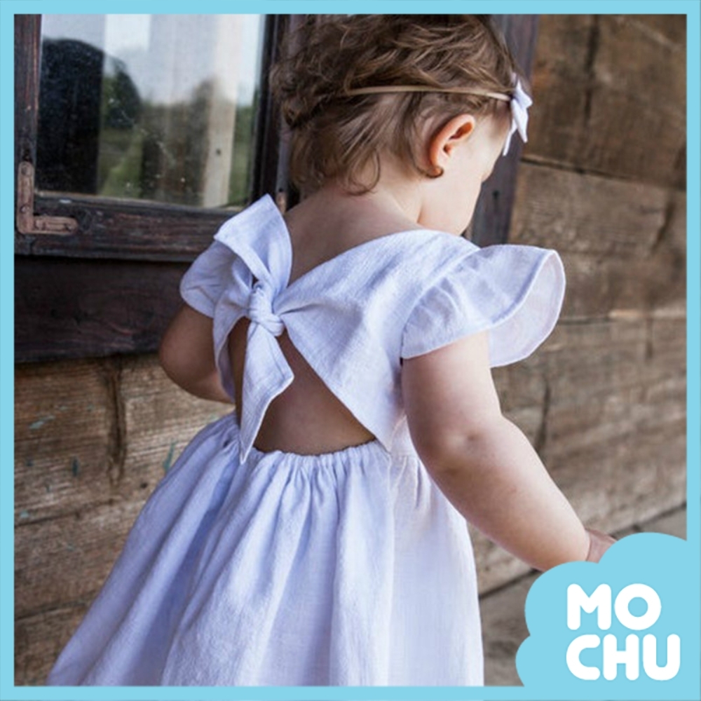 純色棉麻蝴蝶結公主裙(五色)