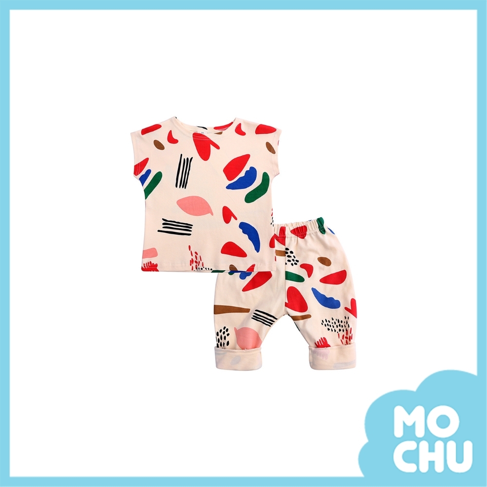 彩色塗鴉方塊短袖套裝