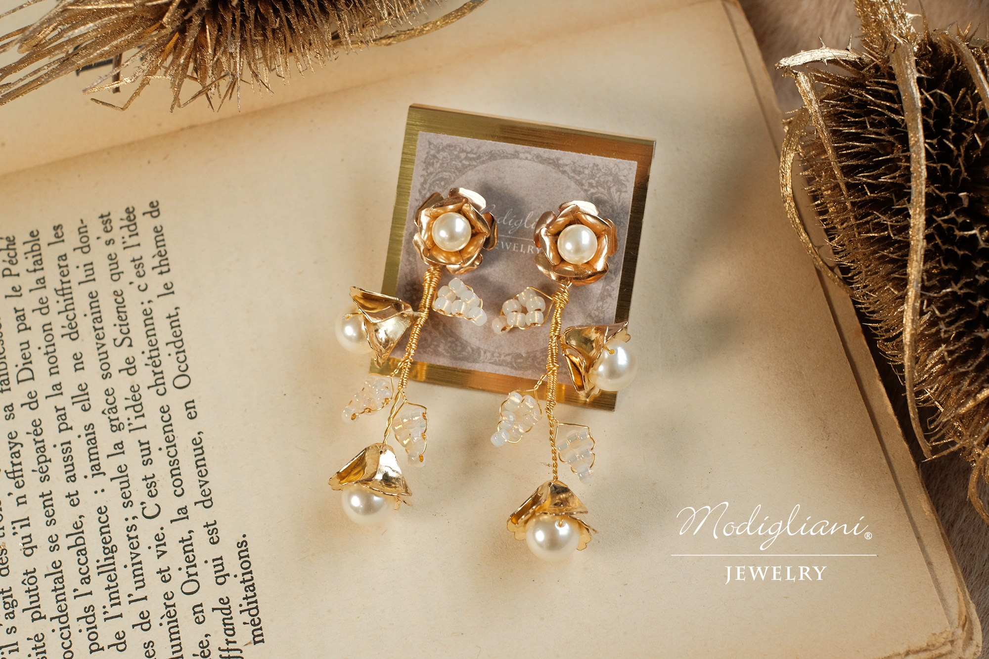 黃銅飾品,黃銅,花草,耳環,兩戴式,氣質,森林系,施華洛世奇水晶珍珠,日本珠