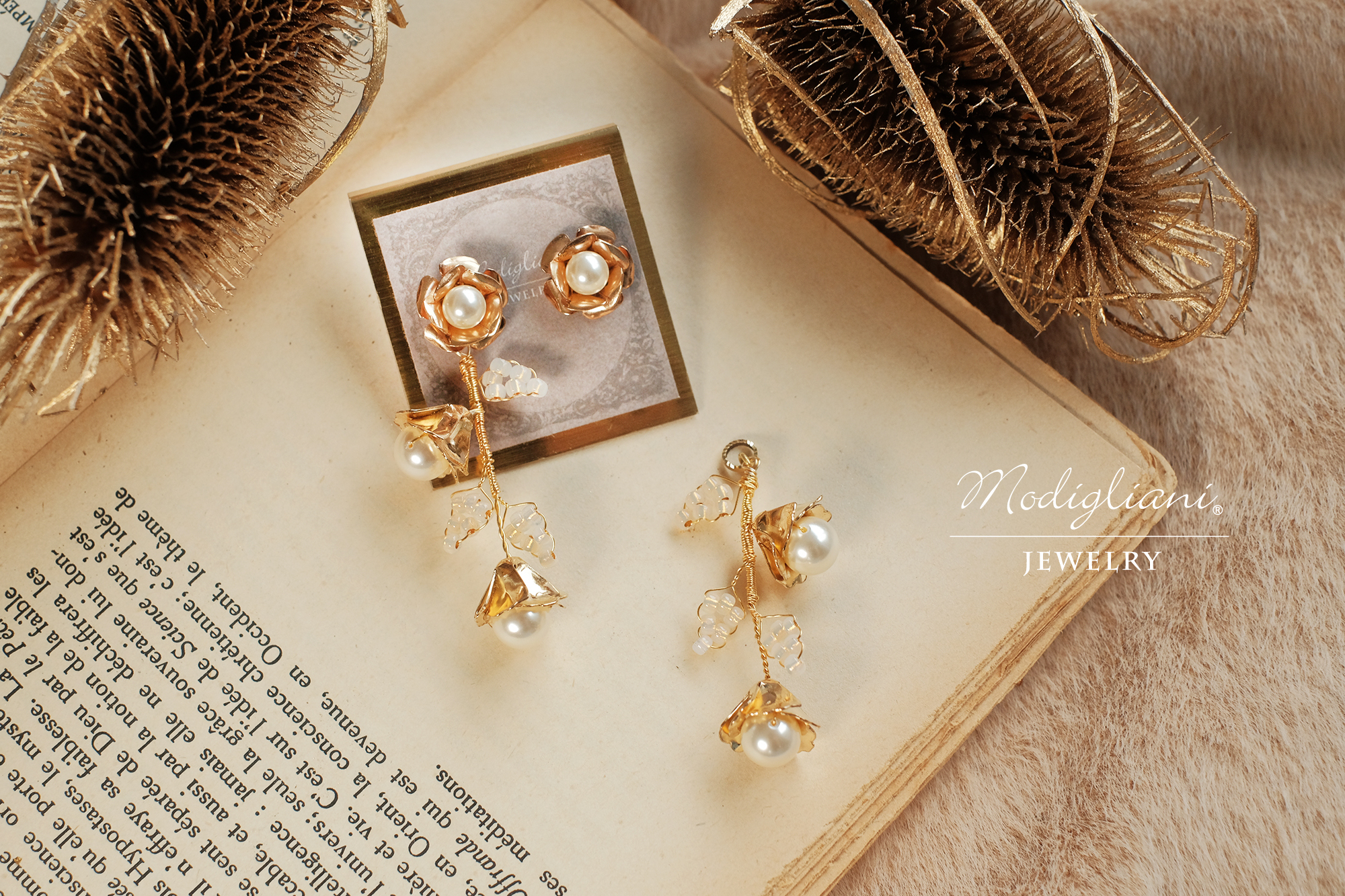 黃銅飾品,黃銅,花草,耳環,兩戴式,氣質,森林系,施華洛世奇水晶珍珠,日本珠