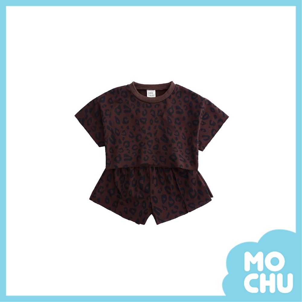 豹紋女孩短袖休閒套裝(四色)