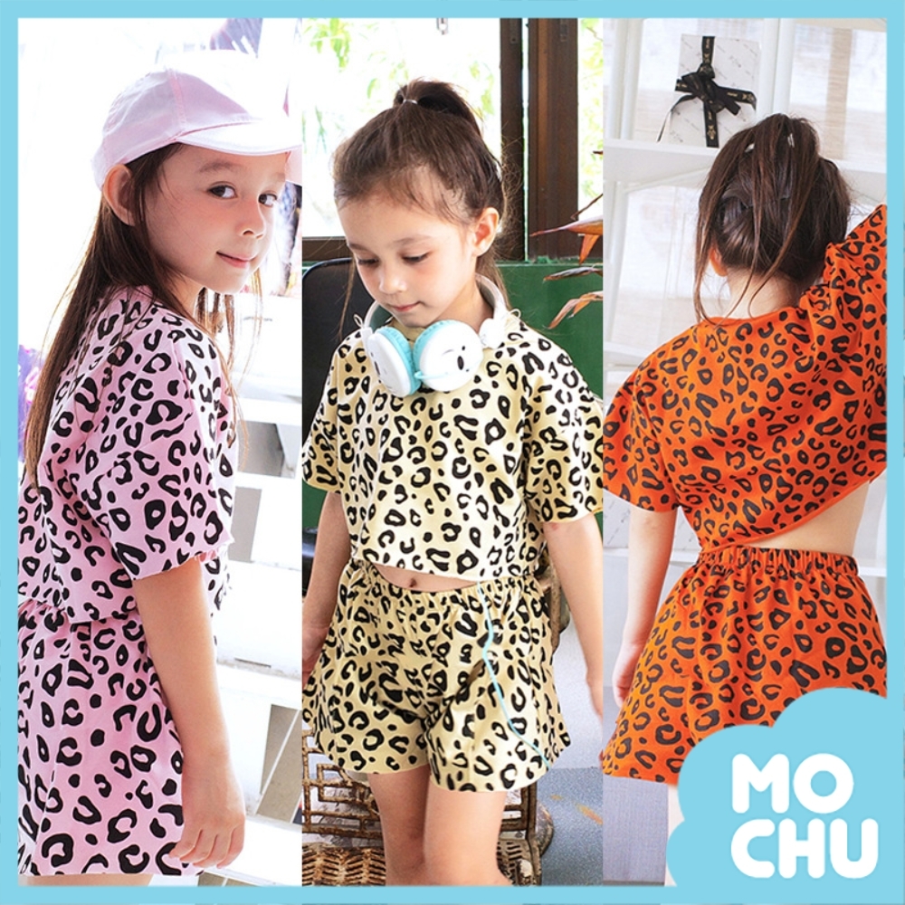 豹紋女孩短袖休閒套裝(四色)