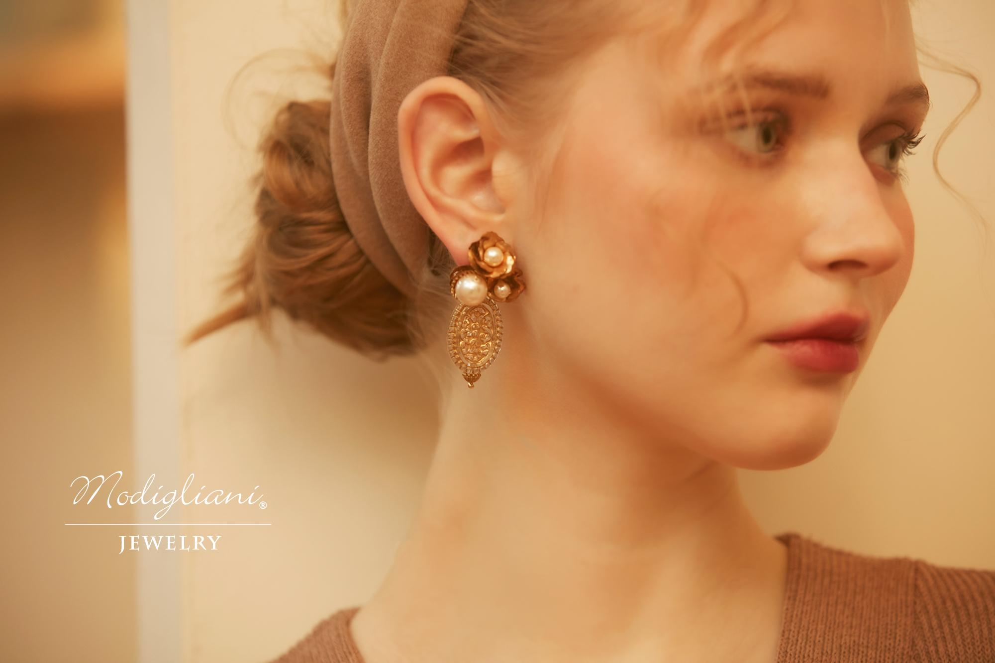 黃銅飾品, 耳環, 飾品, 黃銅, 森林系,施華洛世奇水晶珍珠,花草,氣質