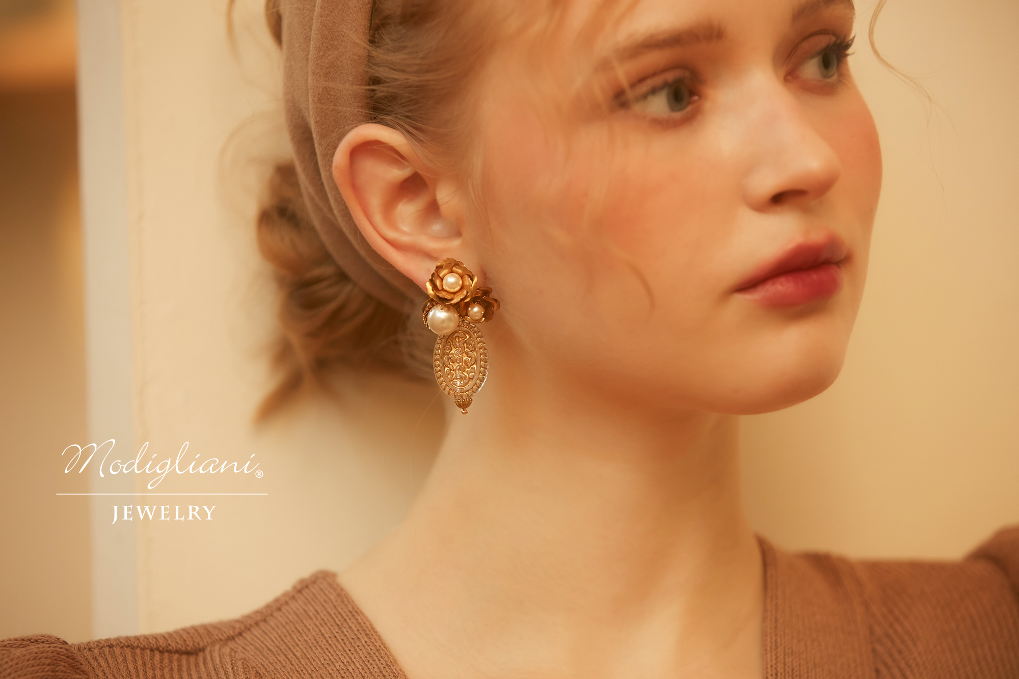 黃銅飾品, 耳環, 飾品, 黃銅, 森林系,施華洛世奇水晶珍珠,花草,氣質