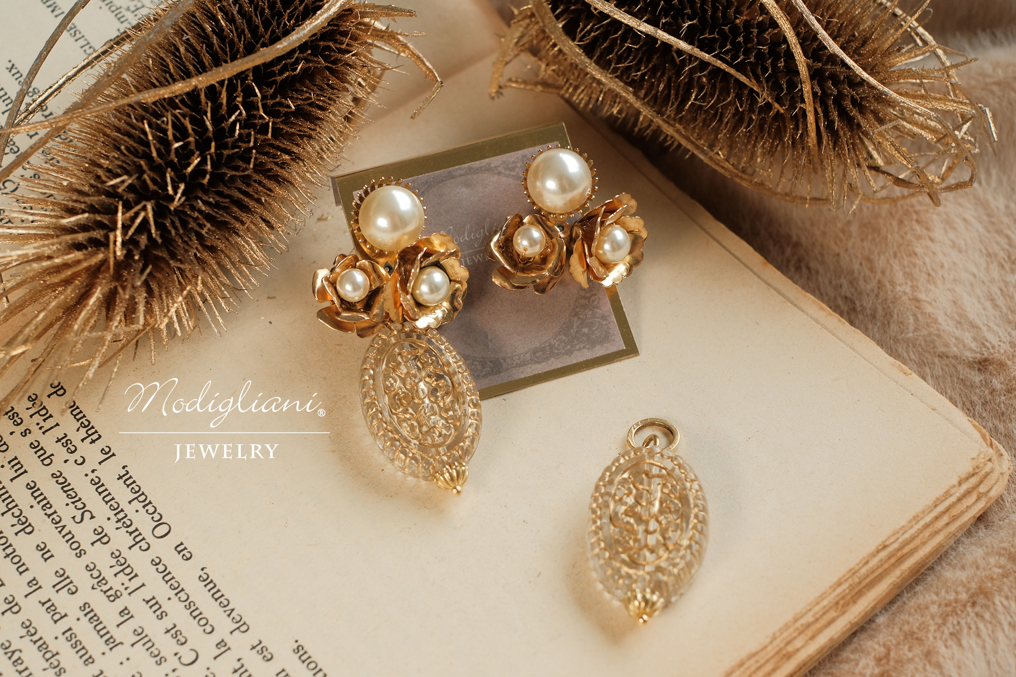 黃銅飾品, 耳環, 飾品, 黃銅, 森林系,施華洛世奇水晶珍珠,花草,氣質