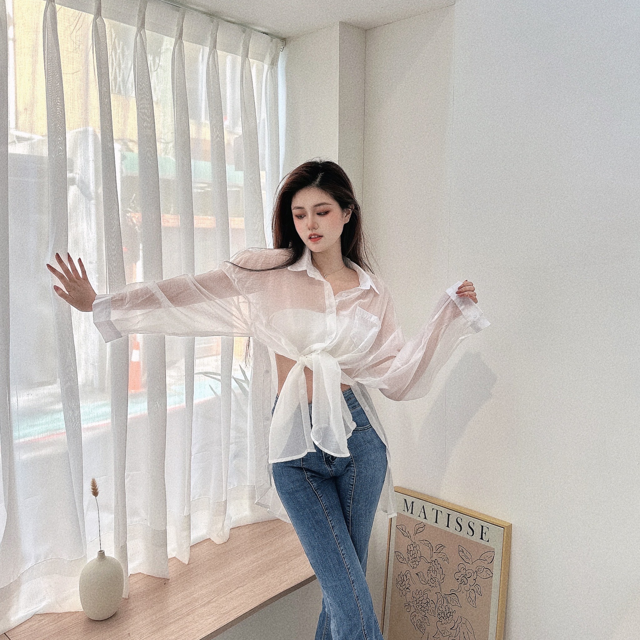 仙氣透光側開衩襯衫/四色