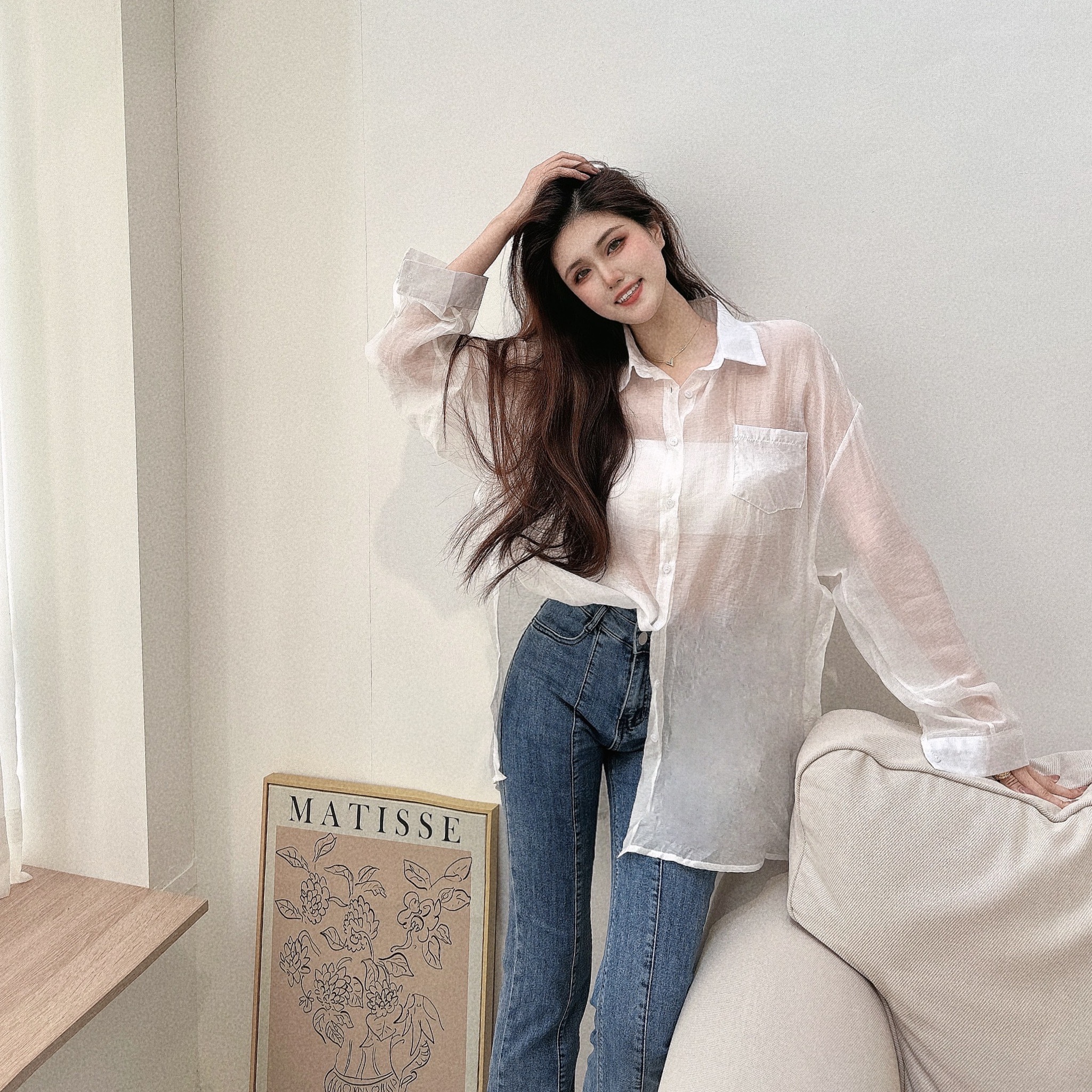 仙氣透光側開衩襯衫/四色