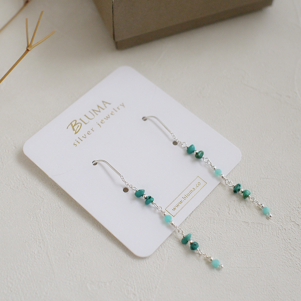 蔚藍海岸耳線式純銀耳環(綠松石/天河石)/SE592
