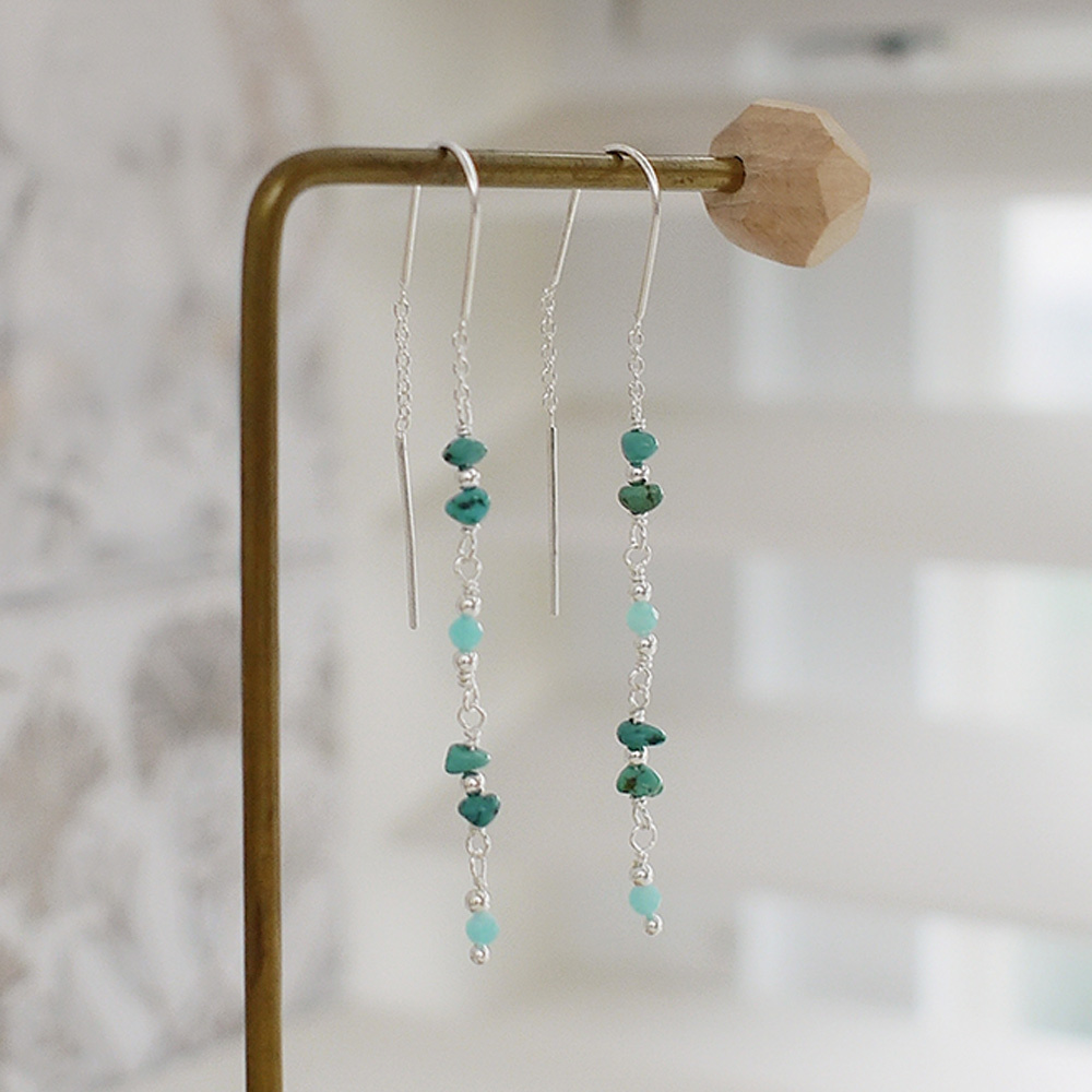 蔚藍海岸耳線式純銀耳環(綠松石/天河石)/SE592